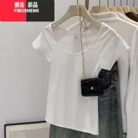 YIBUSHENG美式休闲灰色打底插肩袖T恤女2024季基础款百搭显瘦短袖上衣潮