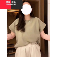 YIBUSHENG大码设计感正肩小飞袖短袖t恤女季微胖mm宽松显瘦休闲上衣