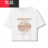 YIBUSHENG酒红色短袖t恤女正肩宽松多巴胺穿搭大码辣妹小个子短款上衣