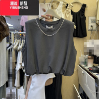 YIBUSHENG短款收腰无袖T恤女季2024新款宽松显瘦百搭休闲外穿上衣体恤潮