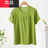 YIBUSHENG绸妈妈t恤衫女薄款绵绸加肥大码宽松上衣中老年人造棉短袖