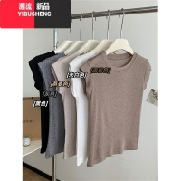 YIBUSHENG时尚简约薄款短袖t恤女季高级感修身显瘦正肩短款上衣2024新款