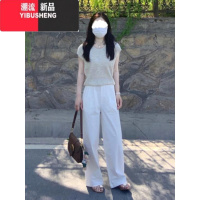 YIBUSHENG坎肩圆领冰丝针织短袖T恤女季法式气质温柔设计感小飞袖短上衣