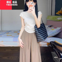 YIBUSHENG法式正肩短袖t恤女季设计感小众掐腰修身别致甜辣妹短款小上衣