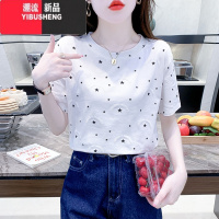 YIBUSHENG白色t恤女装装2024新款上衣简约设计感印花短袖体恤衣服潮