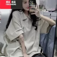 YIBUSHENG美式复古潮牌POLO领华夫格短袖T恤女港味chic宽松半袖体恤上衣