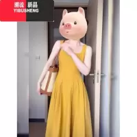 YIBUSHENG法式黄色无袖吊带连衣裙女季高级感看高端精致修身背心裙子