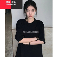 YIBUSHENG潮牌美式复古落肩短袖t恤女季2024新款设计感字母潮牌宽松显瘦