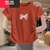 YIBUSHENG气质小个子短袖t恤女2024季新款修身显瘦收腰短款上衣ins印花