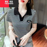 YIBUSHENG季短袖POLO领上衣2024新款时尚妈妈宽松休闲运动百搭大码T恤女