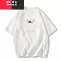 YIBUSHENG美式复古情侣短袖t恤女2024新款宽松季藏蓝色上衣设计感小众ins