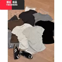 YIBUSHENG薄荷曼波绿色正肩短袖t恤女季设计感小众别致收腰甜辣短款上衣