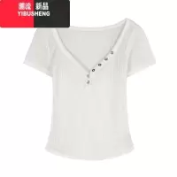 YIBUSHENG纯欲风白色微透短袖T恤女季设计感小众性感甜辣妹修身短款上衣