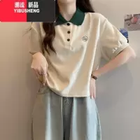 YIBUSHENG大码女装正肩polo衫短袖t恤女季2024新款宽松胖mm显瘦翻领上衣