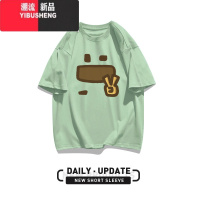 YIBUSHENG学院风短袖t恤女季宽松大码百搭复古减龄半袖正肩上衣