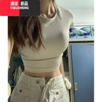 YIBUSHENG美式辣妹紧身短袖t恤女2024季新款纯欲甜辣正肩短款上衣ins