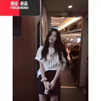 YIBUSHENG白色字母印花正肩短袖t恤女季宽松垂感半袖体恤上衣