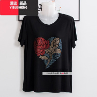 YIBUSHENG妈妈装莫代尔短袖T恤女中老年人薄款汗衫大码宽松黑色半袖上衣