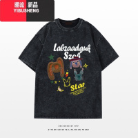 YIBUSHENG美式复古做旧水洗灰短袖T恤女季新款国潮宽松显瘦上衣