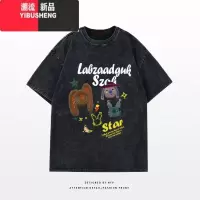 YIBUSHENG美式复古做旧水洗灰短袖T恤女季新款国潮宽松显瘦上衣