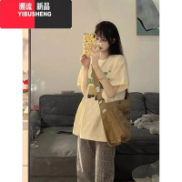 YIBUSHENG奶油杏色正肩短袖t恤女季宽松小众设计感oversize港味chic上衣