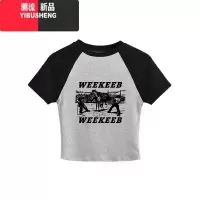 YIBUSHENG今年看插肩短袖T恤女季新款黑色纯欲辣妹收腰百搭上衣