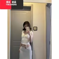YIBUSHENG纯欲性感白色蕾丝V领短袖t恤女设计感小众别致绝美辣妹短款上衣