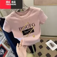 YIBUSHENG设计感小众粉色正肩短袖t恤女短款上衣2024季新款修身小个子ins