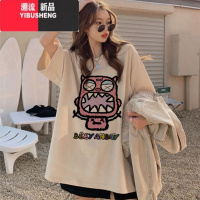 YIBUSHENG趣味卡通t恤女港味chic大码设计感短袖复古慵懒风ins潮上衣