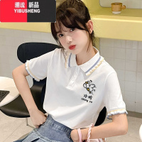 YIBUSHENG设计感小众休闲初中生少女polo领t恤女季2024年新款宽松上衣潮