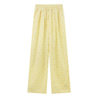 YIBUSHENG多巴胺波点黄色休闲裤子女季薄款宽松小个子阔腿裤直筒拖地长裤