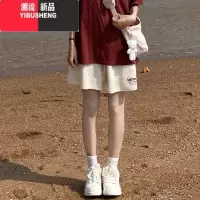 YIBUSHENG美式休闲运动短裤女季宽松高腰薄款直筒阔腿五分裤子显瘦5中裤