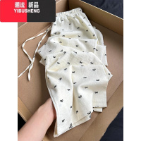YIBUSHENG奶白色薄款裤子女季松弛垂感蝴蝶结宽松直筒阔腿防晒山本休闲裤