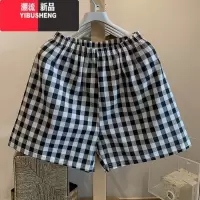 YIBUSHENG 2024季格子短裤女薄款运动高腰显瘦阔腿宽松休闲睡裤