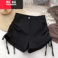 YIBUSHENG季薄款系带休闲短裤女2023新款大码弹力高腰显瘦a字辣妹热裤子