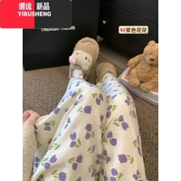 YIBUSHENG趣味卡通印花休闲裤睡裤女季高腰直筒宽松阔腿裤遛弯裤显瘦长裤