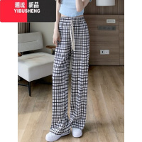 YIBUSHENG欧货格子裤子女季高腰显瘦直筒垂感休闲裤薄款百搭冰丝阔腿长裤