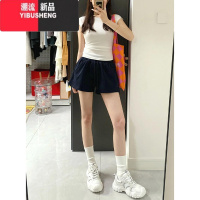 YIBUSHENG2024新款藏青色高腰休闲裤女季宽松阔腿短裤白色显瘦百搭上衣潮