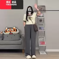 YIBUSHENG大码抽绳阔腿裤女季胖mm显瘦高腰直筒休闲裤垂感小个子空调裤子