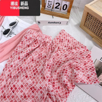 YIBUSHENG肌理感皱褶阔腿裤女季薄款直筒宽松休闲裤粉色碎花高腰拖地裤