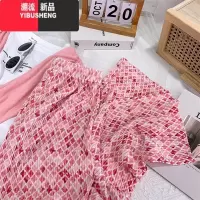 YIBUSHENG肌理感皱褶阔腿裤女季薄款直筒宽松休闲裤粉色碎花高腰拖地裤