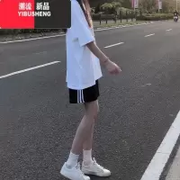 YIBUSHENG运动短裤女季2024新款直筒外穿宽松高腰休闲五分裤阔腿学生中裤