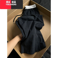 YIBUSHENG美式格子休闲裤女季薄款遛弯裤宽松慵懒松弛感运动直筒阔腿裤子