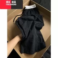 YIBUSHENG美式格子休闲裤女季薄款遛弯裤宽松慵懒松弛感运动直筒阔腿裤子