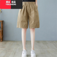 YIBUSHENG短裤女季2024新款垂感显瘦阔腿五分裤棉质宽松复古休闲直筒中裤
