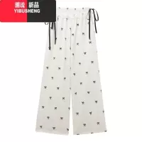 YIBUSHENG美式甜辣蝴蝶结蕾丝拼接阔腿休闲长裤女季2024新款高腰拖地裤子