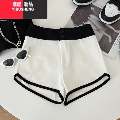 YIBUSHENG辣妹时尚百搭撞色两粒扣高腰显瘦西装短裤阔腿裤休闲裤热裤女季