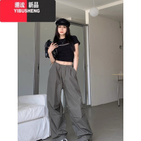 YIBUSHENG美式复古抽绳工装裤女季辣妹高腰休闲裤宽松阔腿裤薄款裤子春秋