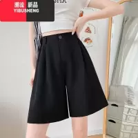 YIBUSHENG黑色西装短裤女2024新款季薄款高腰显瘦阔腿休闲裤五分中裤裤子