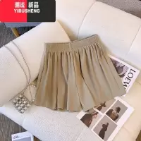 YIBUSHENG卡其色松紧腰短裤女天显瘦休闲裤2024新款高腰小个子外穿a字裤